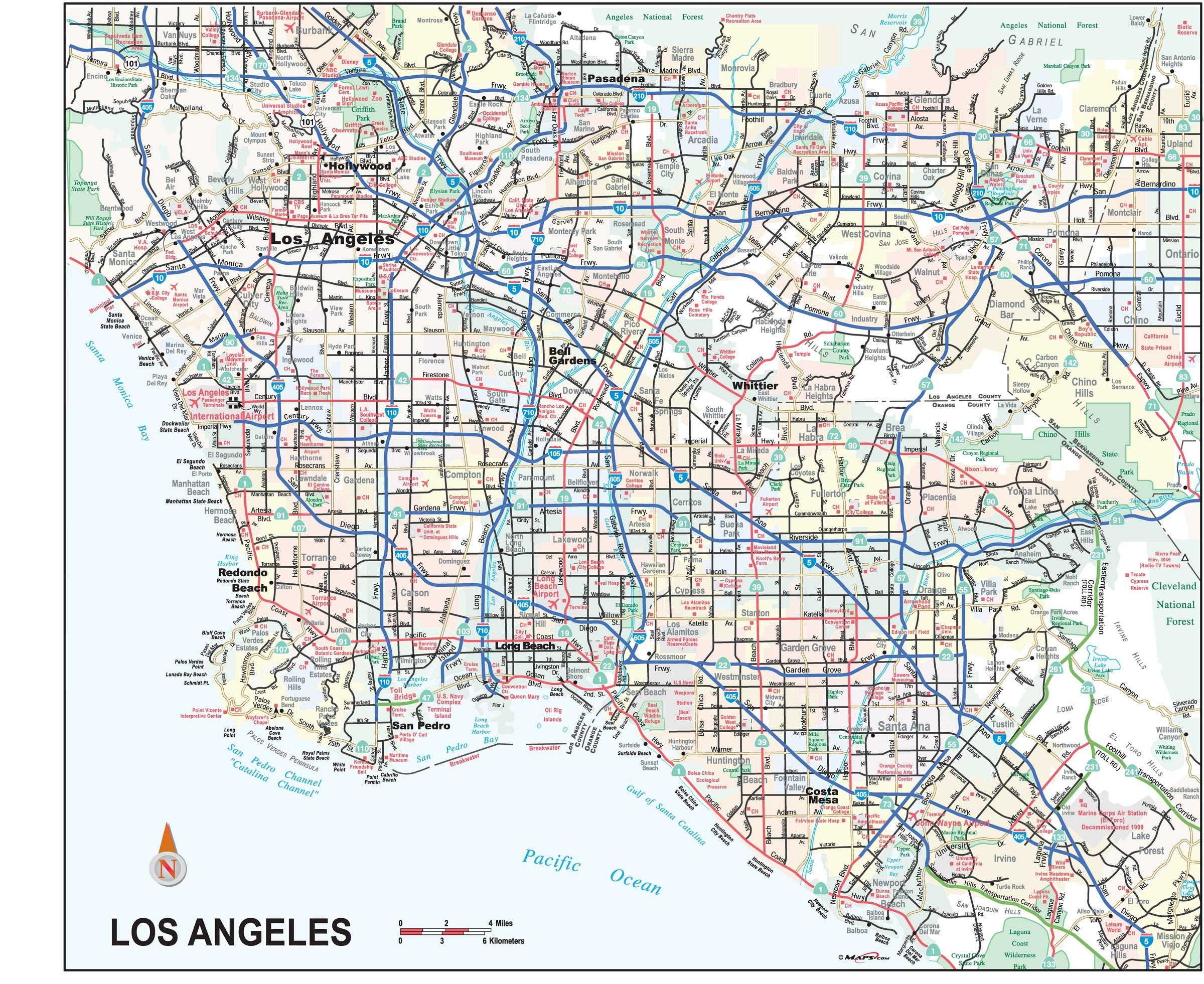 Los Angeles Mapa De Parede - Mapa De Los Angeles Parede (Califórnia - EUA)