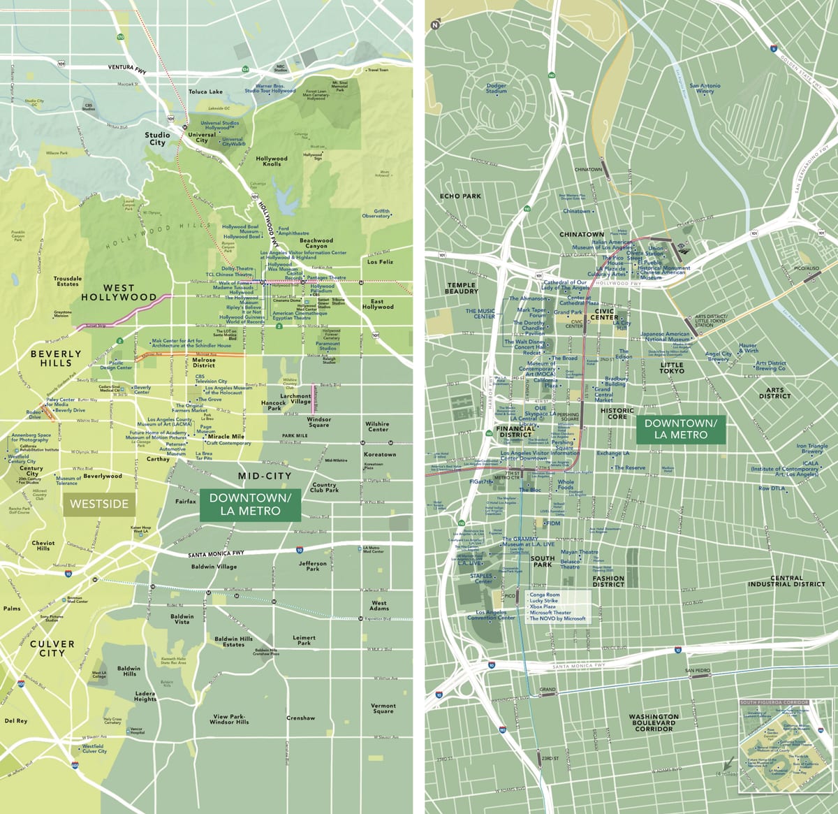 mapa do centro de Los Angeles atrações
