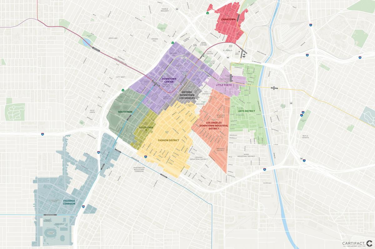 mapa do centro de Los Angeles distritos 