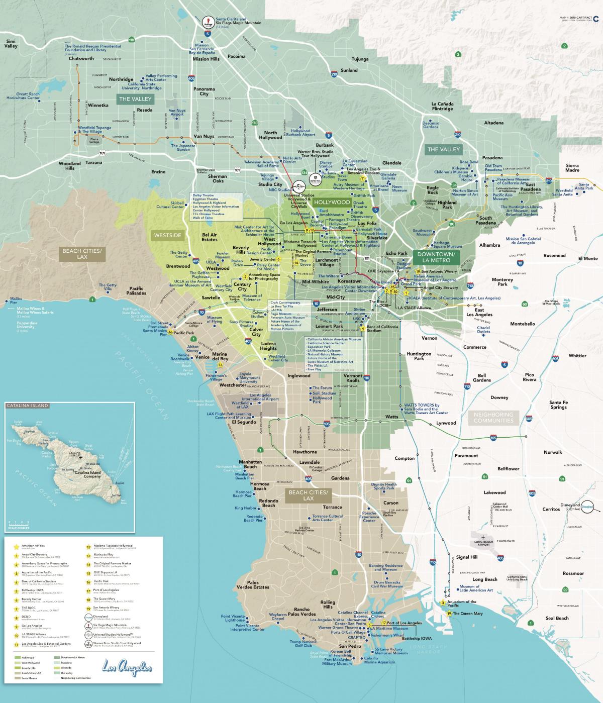 mapa detalhado de Los Angeles, na califórnia