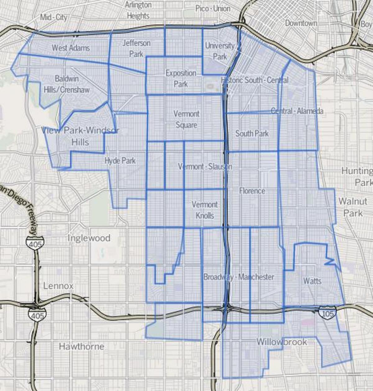 mapa do sul de Los Angeles 