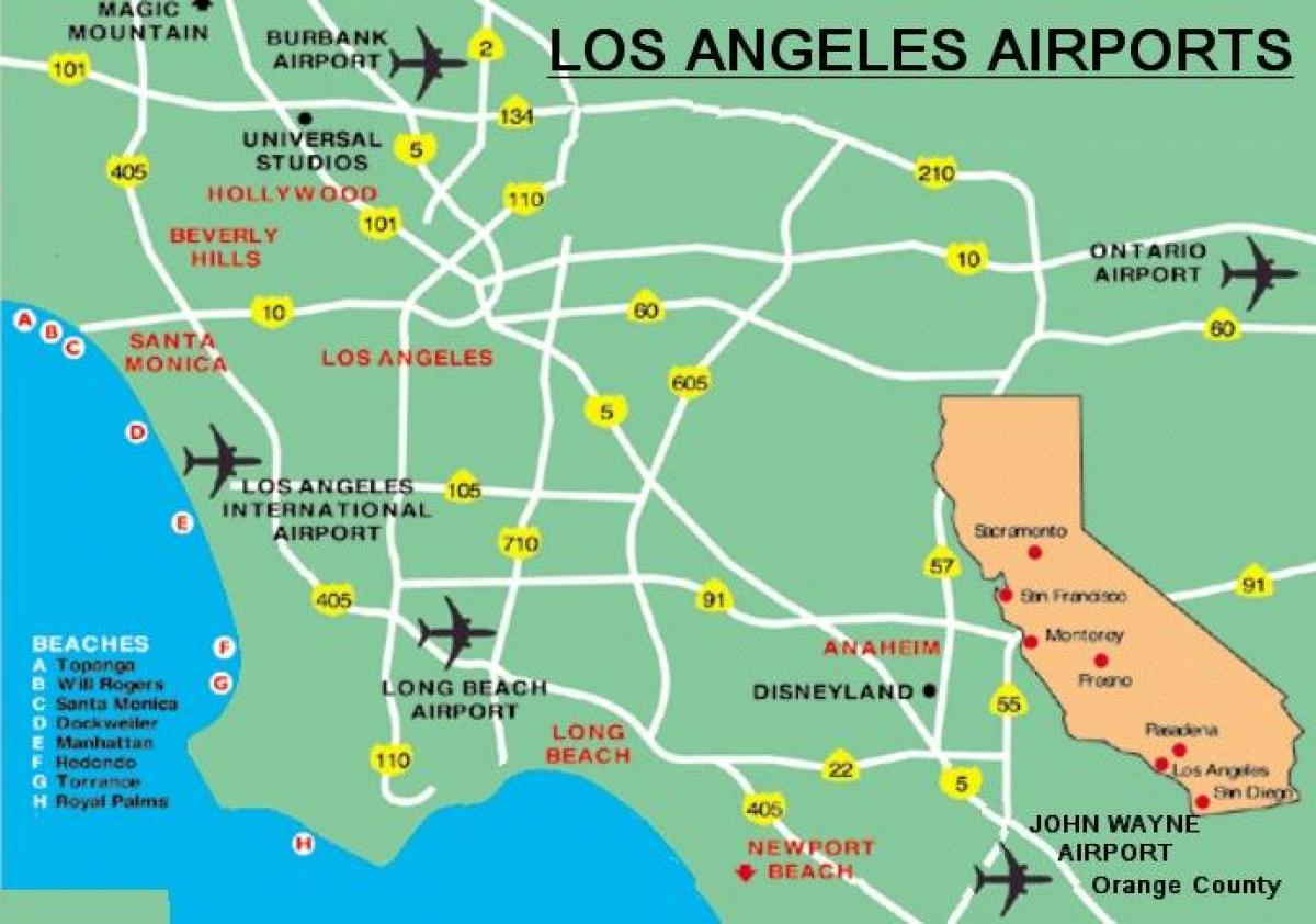 Área de Los Angeles aeroportos mapa