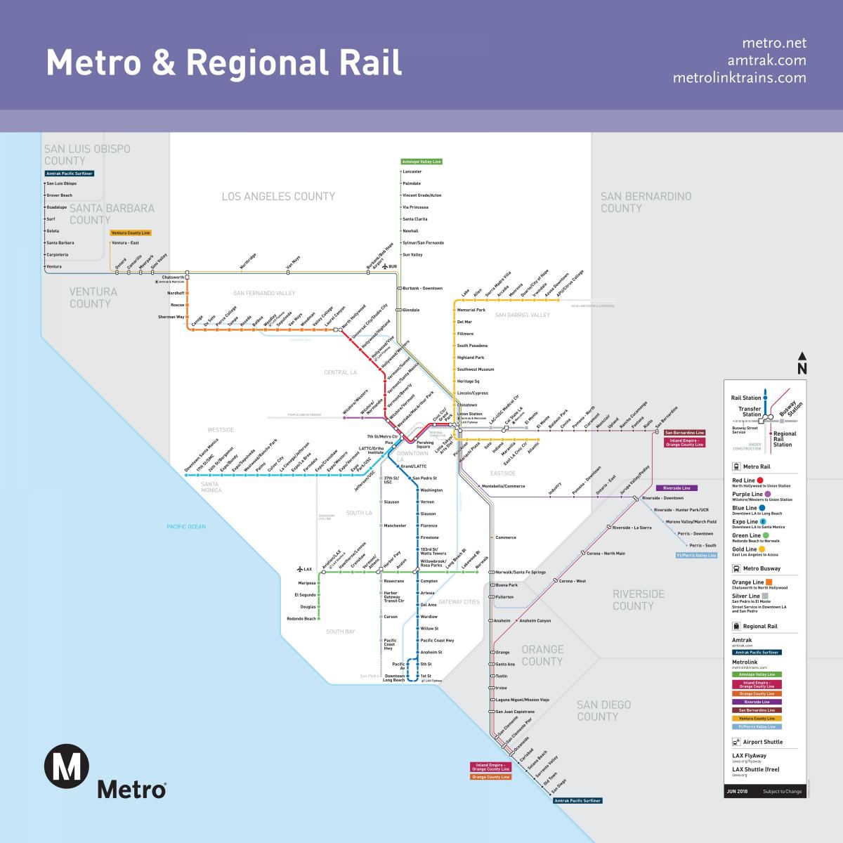Metropolitana de Los Angeles mapa ferroviário