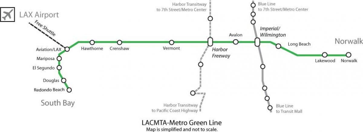 metro linha verde do mapa de Los Angeles