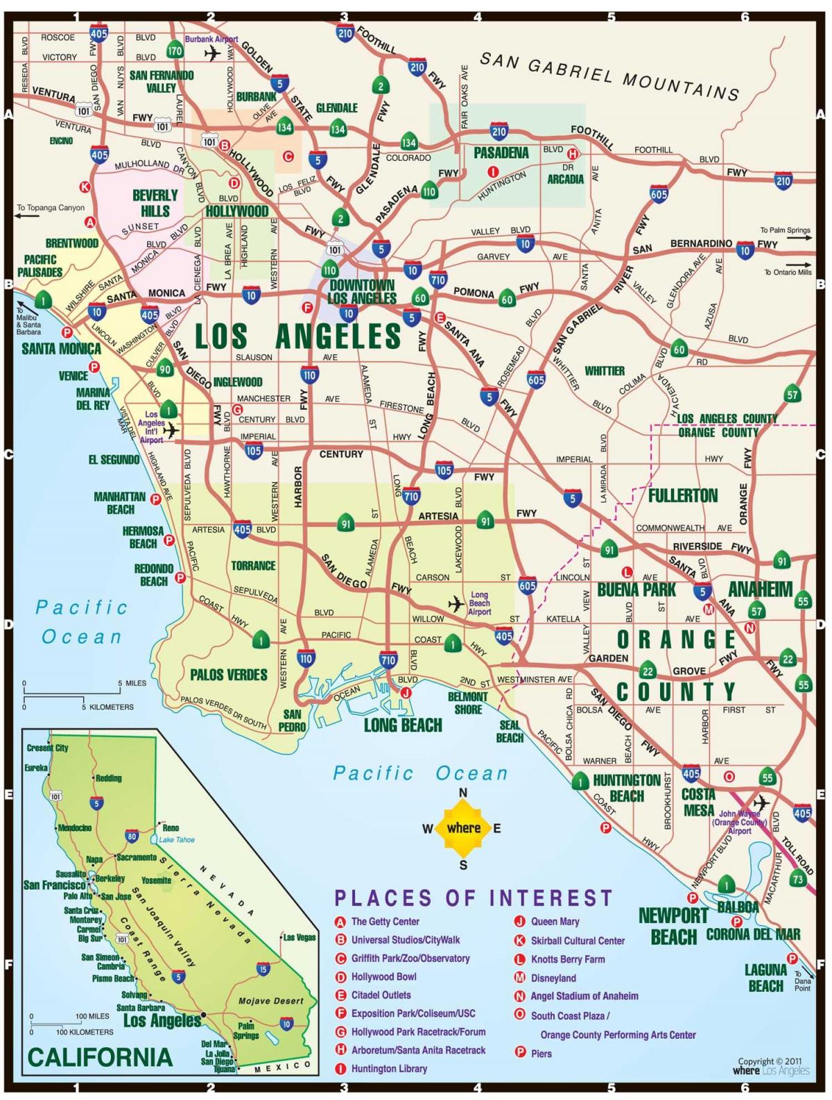mapa de Los Angeles estradas com portagem