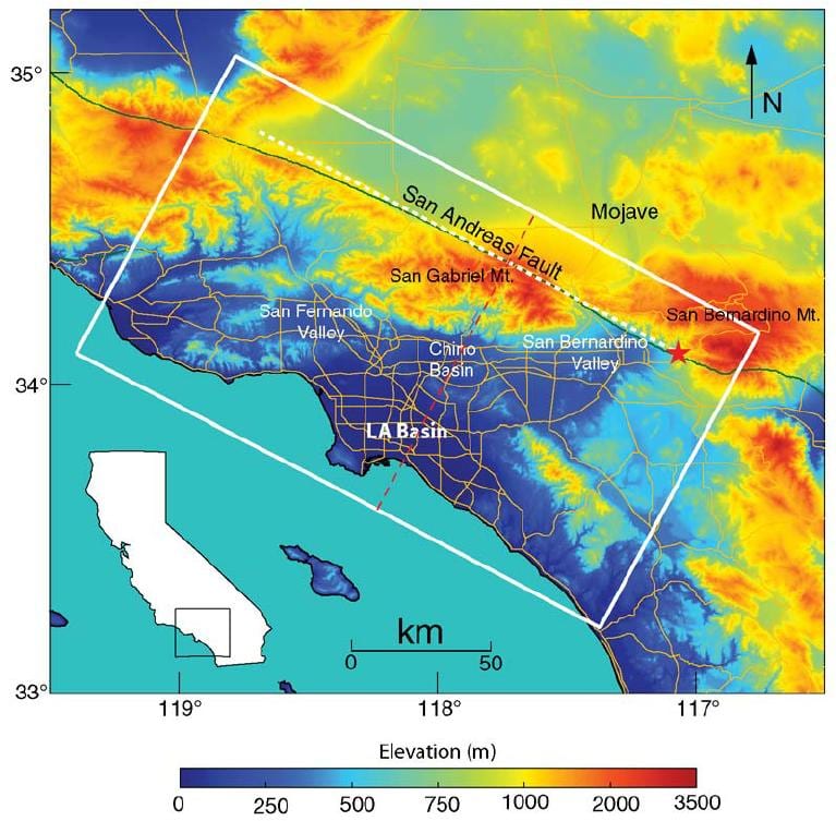 mapa de Los Angeles elevação