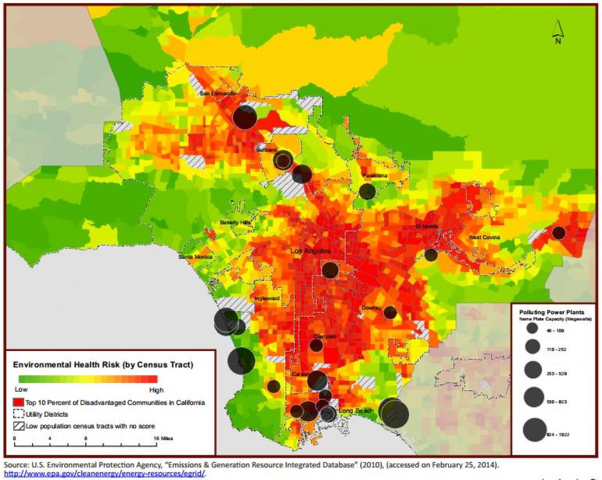 mapa de Los Angeles, a qualidade do ar 