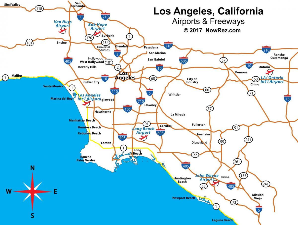 mapa da califórnia aeroportos perto de Los Angeles