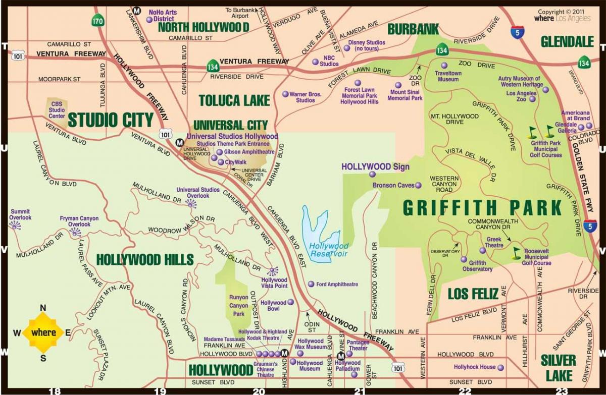 Mapa De Hollywood, Em Los Angeles 