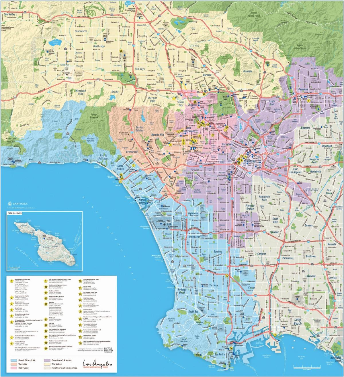 Mapa de Los Angeles, ca e áreas circundantes - Mapa de Los Angeles