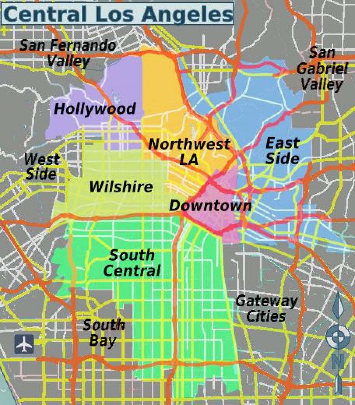 mapa da região central de Los Angeles