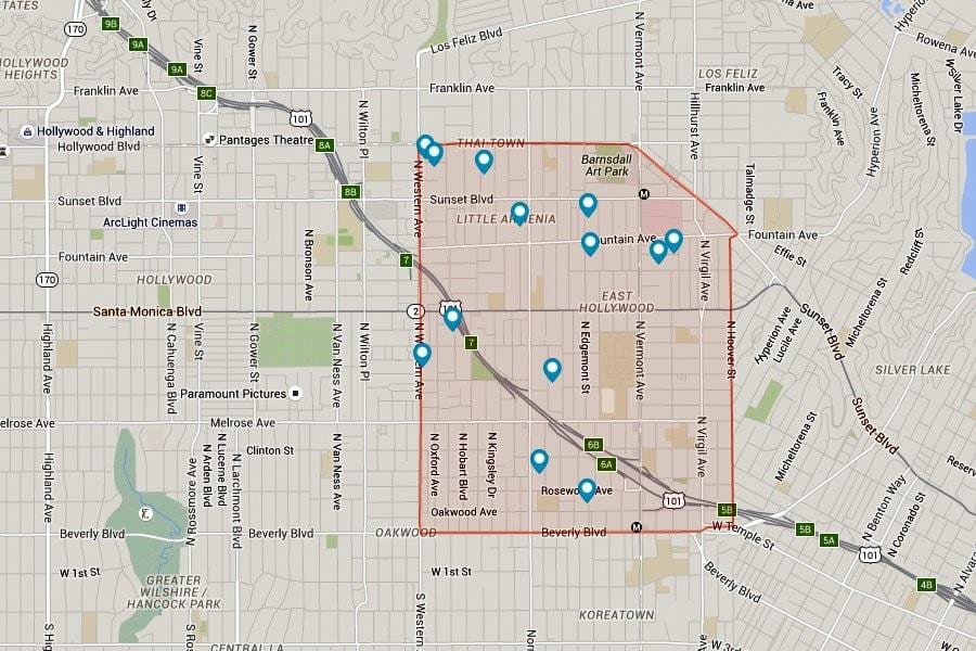 mapa de tailandês cidade de Los Angeles