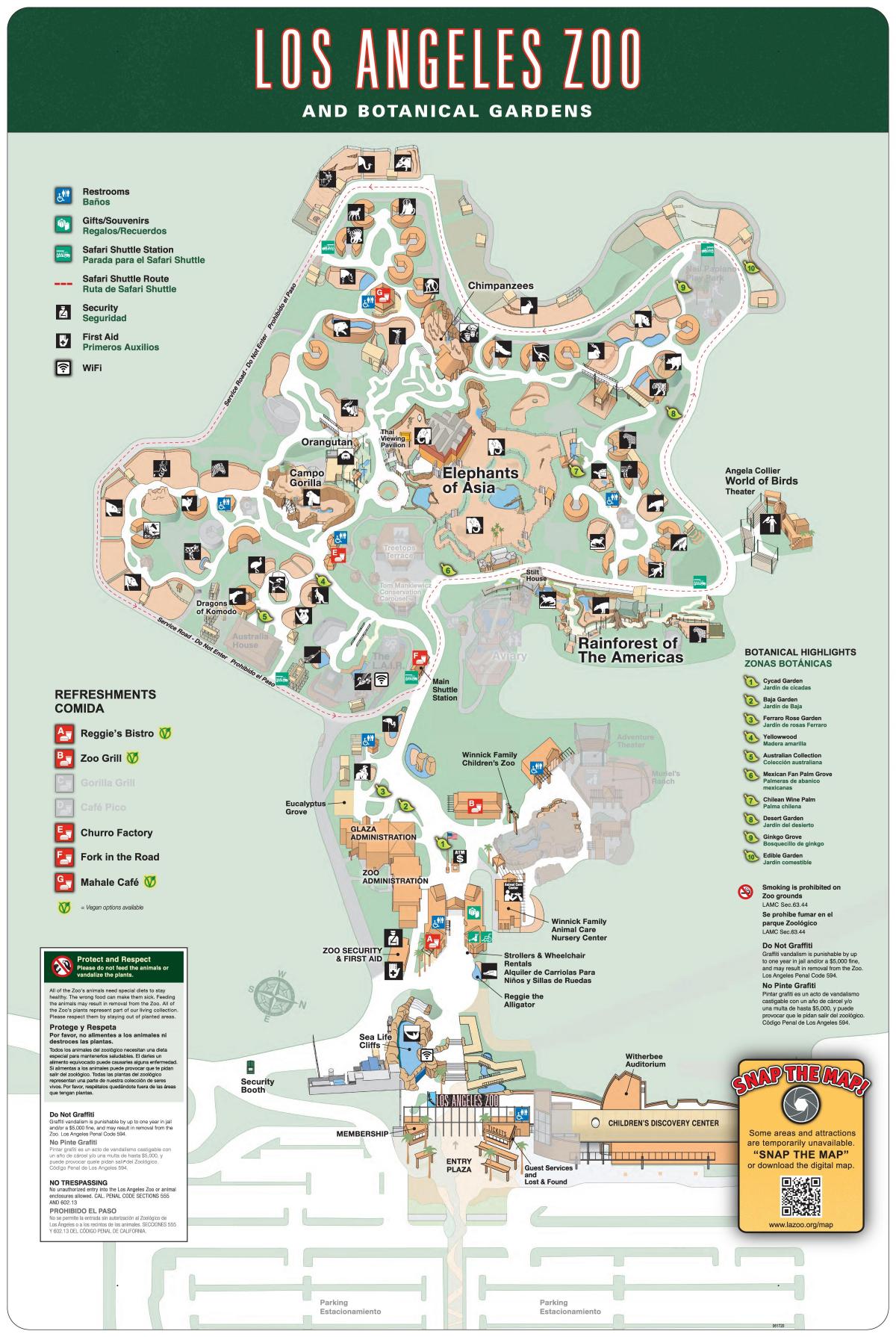 Jardim zoológico de Los Angeles mapa