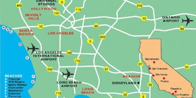 Área de Los Angeles aeroportos mapa